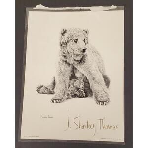 Vintage 1973 J. Sharkey Thomas Grizzly Bear & Cub Print Wildlife Art Canada FP29